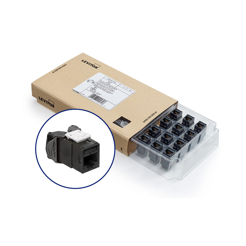 6AUJK-CE6 Modular Jack, Leviton QuickPort Atlas-X1, CAT6A, RJ45, Black, 12 Pack