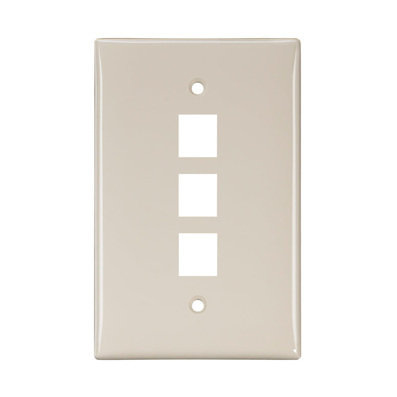 41091-3TN LEVITON Wallplate, QuickPort, Midsize, Single-Gang, 3 Ports, Lt. Almond