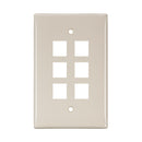 41091-6TN LEVITON Wallplate, QuickPort, Midsize, Single-Gang, 6 Ports, Lt. Almond