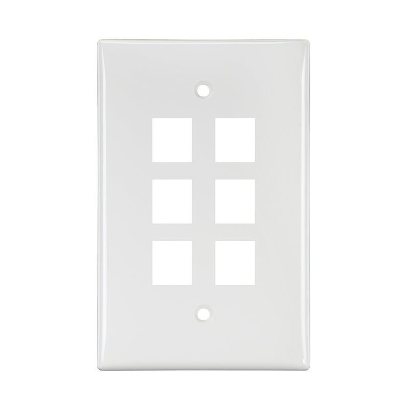 41091-6WN LEVITON Wallplate, QuickPort, Midsize, Single-Gang, 6 Ports, White