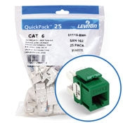 Leviton 61110-BV6 CAT6 RJ45 QuickPort eXtreme Jack Module, Green, 25 Pack