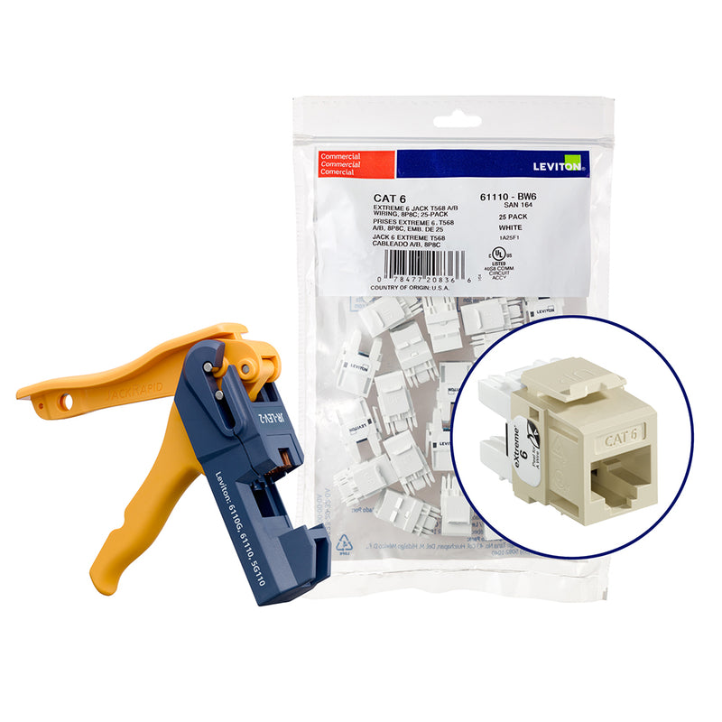 61110-JI6 Modular Jack, Leviton QuickPort eXtreme, CAT6, W/ Tool, 150Pack, Ivory