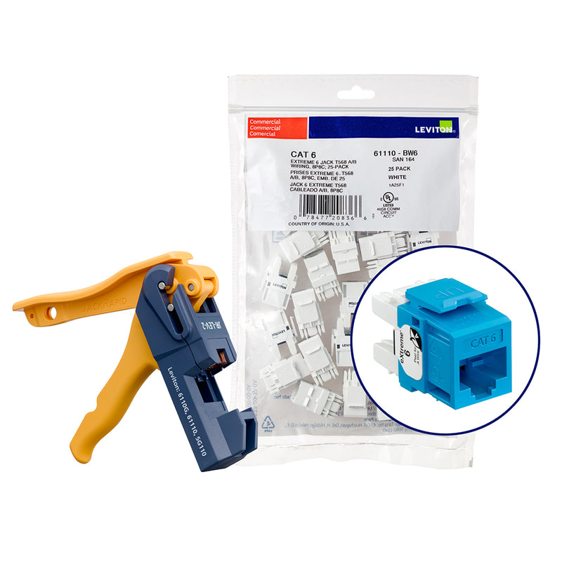 61110-JL6 Modular Jack, Leviton QuickPort eXtreme, CAT6, W/ Tool, 150Pack, Blue