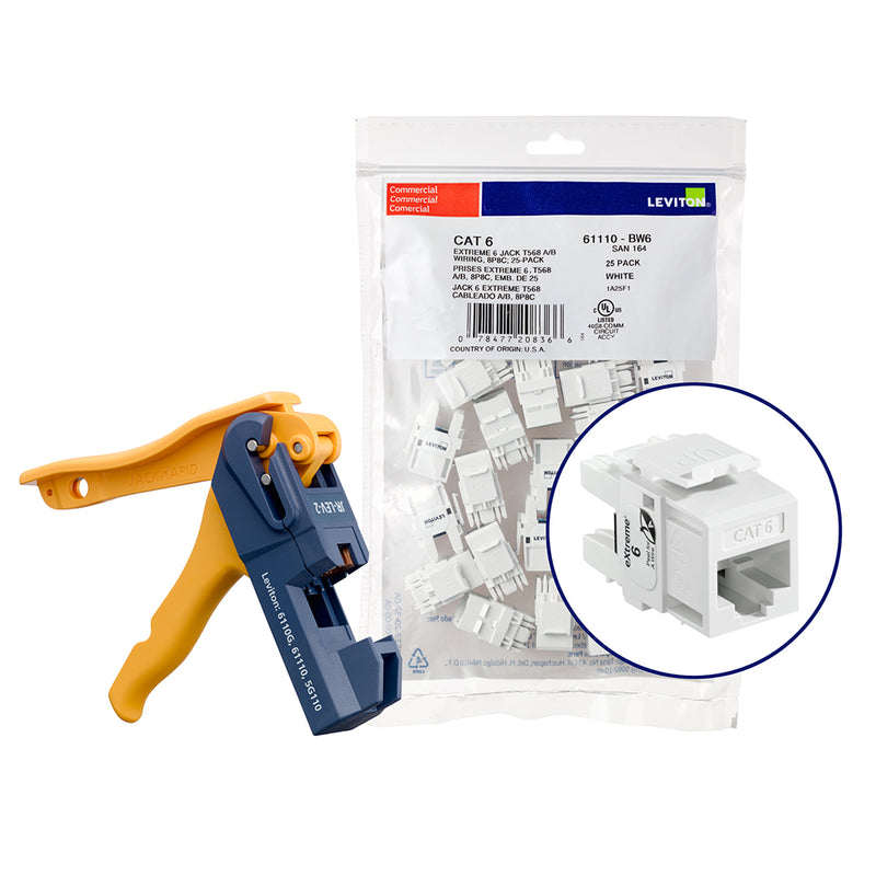 61110-JW6 Modular Jack, Leviton QuickPort eXtreme, CAT6, W/ Tool, 150Pack, White