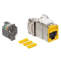 6ASJK-SY6 LEVITON Modular Jack, Shutter, QuickPort Atlas-X1, CAT6 Shielded, Yellow