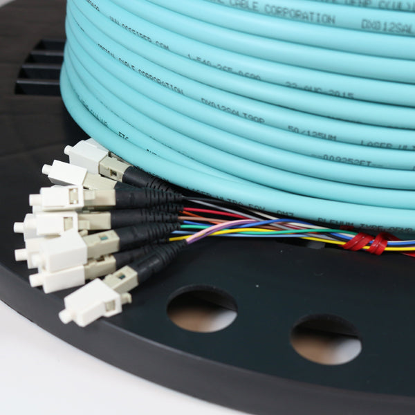 Non-Armored OM3 6 Fiber Pre-Terminated Fiber Optic Cable, Indoor/Outdoor, Plenum