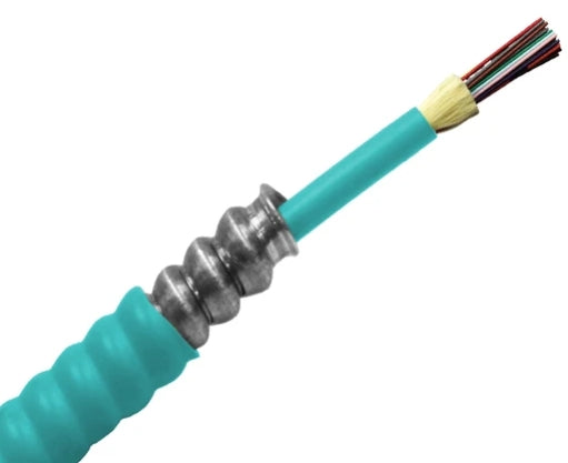 OM4-12F-ILIODPL-AQ 12 Fiber Distribution Fiber Optic Cable, Multi-Mode OM4, Plenum, Armored Indoor/Outdoor (Priced per foot)