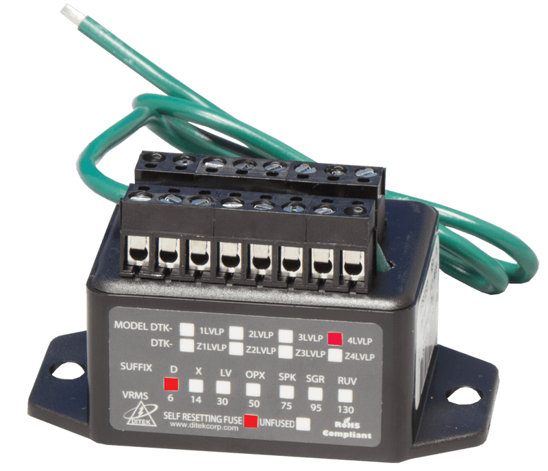 DTK-4LVLPSCPD Ditek 4 Pair - 6V- Terminal Strip - 22-16 AWG - 150mA self resettable fuse