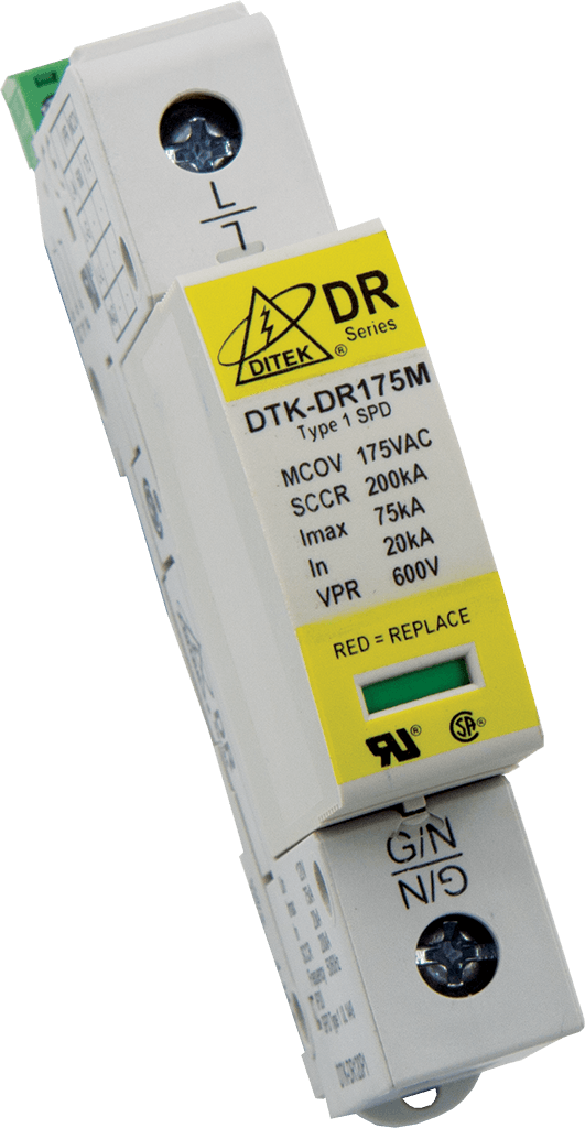 DTK-DR240P1 Ditek 240VAC Single Phase, 2W(+G), DIN Rail SPD Type 1CA,  UL1449