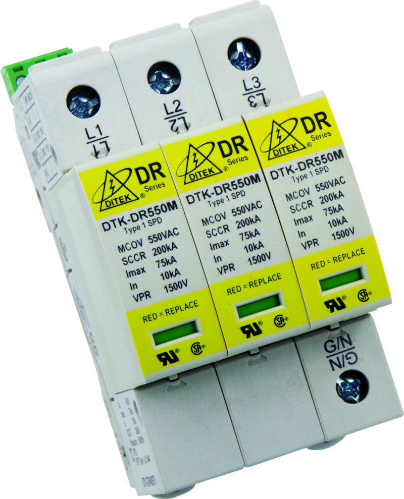 DTK-DR480P4 Ditek 277/480VAC 3 Phase WYE, 4W(+G), DIN Rail SPD Type 1CA,  UL1449