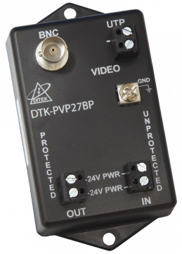 DTK-PVP27BP Ditek Fixed Camera Protection, 12/24VDC Power - UTP Video In/Balun Conversion/BNC Out, 6.8V Clamp Supports HD-CVI, AHD, HD-TVI