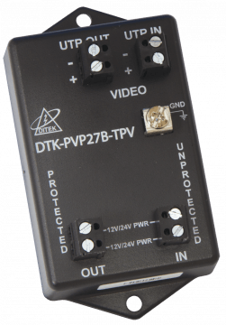 DTK-PVP27BTPV Ditek Fixed Camera Protection, 12/24VDC Power - UTP Video In/Out, 6.8V ClampSupports HD-CVI, AHD, HD-TVI